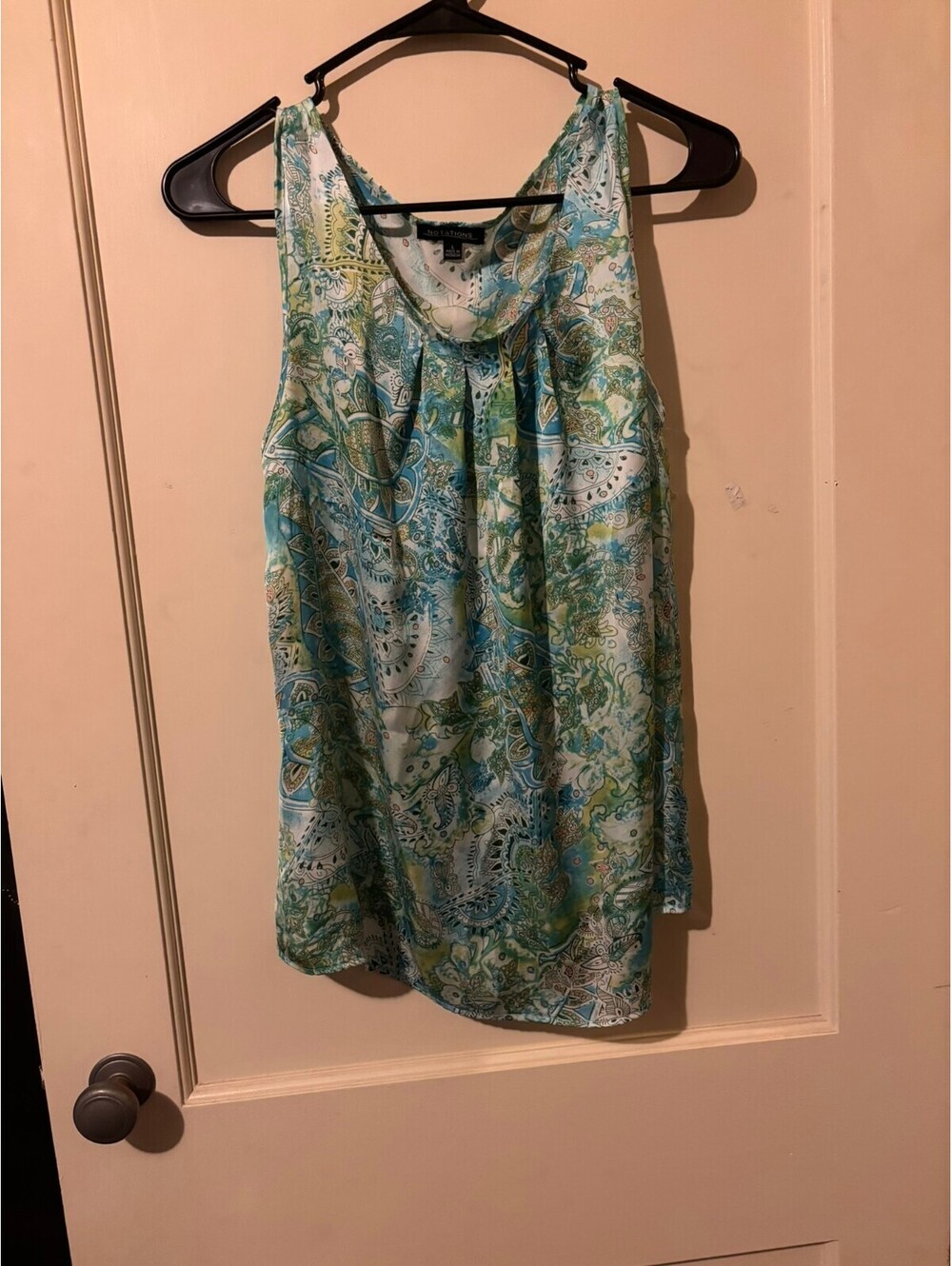 Notations Paisley sleeveless drape neck blouse Large